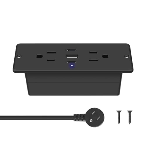 CCCEI Recessed Power Strip with Outlet and USB C Ports, Furniture Flush Mount Power Strip, Small Desk Hidden Outlet for Conference Table, Nightstand, Black, 10FT. - Image 1
