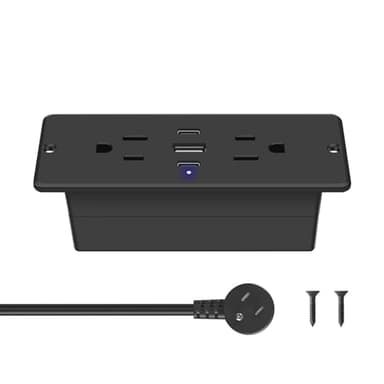 CCCEI Recessed Power Strip with Outlet and USB C Ports, Furniture Flush Mount Power Strip, Small Desk Hidden Outlet for Conference Table, Nightstand, Black, 10FT. - Image 1
