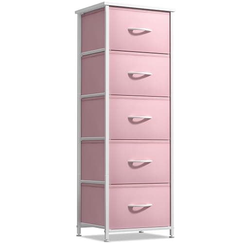 Sorbus Fabric Dresser for Kids Bedroom - Chest of 5 Drawers, Tall Storage Tower, Clothing Organizer, for Closet, for Playroom, for Nursery, Steel Frame, Fabric Bins - Wood Handle (Pink) - Image 1