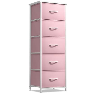 Sorbus Fabric Dresser for Kids Bedroom - Chest of 5 Drawers, Tall Storage Tower, Clothing Organizer, for Closet, for Playroom, for Nursery, Steel Frame, Fabric Bins - Wood Handle (Pink) - Image 1