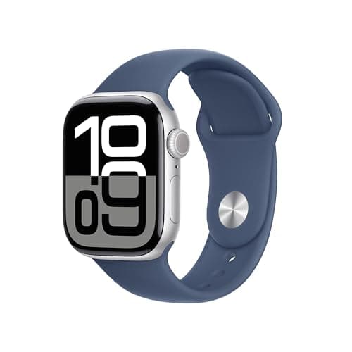 Apple Watch Series 10 [GPS + Cellular 42mm case] Smartwatch with Silver Aluminium Case with Denim Sport Band - M/L. Fitness Tracker, ECG App, Always-On Retina Display, Water Resistant - Image 1