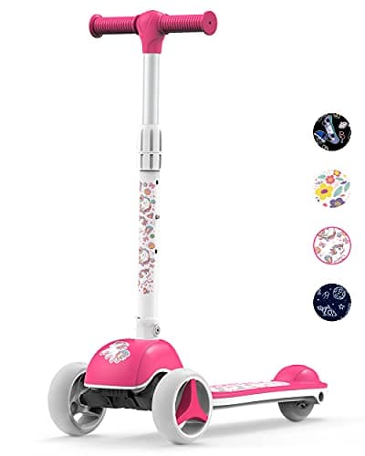Toddler Scooters for Kids 3-5/5-7/8-12 Years Old, Girl's Foldable 3 Wheel Scooter for Kids Ages 6-12 with Adjustable Heights and Light Up LED Wheels - Image 1