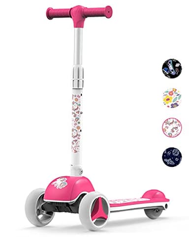 Toddler Scooters for Kids 3-5/5-7/8-12 Years Old, Girl's Foldable 3 Wheel Scooter for Kids Ages 6-12 with Adjustable Heights and Light Up LED Wheels - Image 1