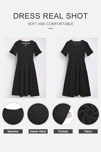 STYLEWORD Womens Summer Dresses Midi Casual Short Sleeve High Waist Maxi Sundress Beach Wedding Party Spring Dress 2024(Black,2XL) - Image 6