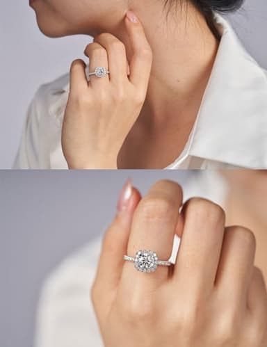 IMOLOVE Moissanite Halo Engagement Rings for Women Halo Rings for Women Wedding Promise Ring 1.4CT D Color VVS1 Clarity Round Cut Moissanite Ring in Sterling Silver plated with 18K White Gold-70 - Image 3