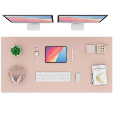 K KNODEL Large Office Leather Desk Mat, Mouse and Keyboard Pad, Computer and Laptop Mat, Desktop Protector and Cover, Writing Pad and Blotter (47.2"x23.6", Pink) - Image 1
