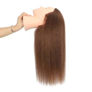 Opini Mannequin Head with 100% Real Human Hair Cosmetology Mannequin Head to Practice Hairstyles Doll Head Training Head for Hairdresser (Brown) - Image 7