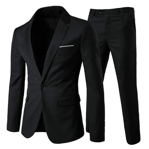 Cloudstyle Men's 2-Piece Suits Slim Fit 1 Button Dress Suit Jacket Blazer & Pants Set A/Black - Image 1