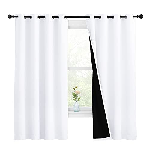 NICETOWN White 100% Blackout Lined Curtains, 2 Thick Layers Completely Blackout Window Treatment Thermal Insulated Drapes for Kitchen/Bedroom (1 Pair, 55 inches Width x 68 inches Length Each Panel) - Image 1