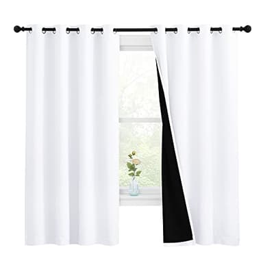 NICETOWN White 100% Blackout Lined Curtains, 2 Thick Layers Completely Blackout Window Treatment Thermal Insulated Drapes for Kitchen/Bedroom (1 Pair, 55 inches Width x 68 inches Length Each Panel) - Image 1