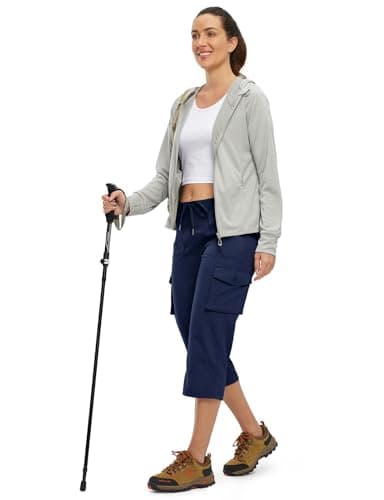 TBMPOY Womens Cargo Capris Hiking Lightweight Pants 6 Pockets Quick Dry Casual Outdoor Trip Loose Shorts Cropped Cotton Navy M - Image 7