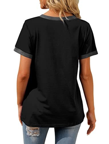 Plus Size Spring Clothes for Women 3X Short Sleeve Shirts V Neck Summer Tops Beach Fashion Vacation Outfits Black - Image 4