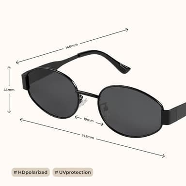 livho Retro Polarized Sunglasses - UV400 Protection, Oval Shape, Metal Frames - Matching Soft Case Inlcuded - Image 5