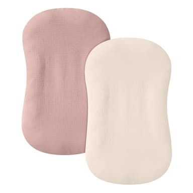 guruixu 2 Pack Muslin Baby Lounger Cover, 100% Cotton Infant Lounger Cover for Baby Boys and Girls (Dusty Pink,Cream) - Image 1