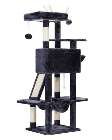 Hey-brother Cat Tree, 53 inch Cat Tower for Indoor Cats, Cat House with Padded Platform Bed, Toy Balls, Large Cozy Condo, Hammocks and Sisal Scratching Posts, Smoky Gray MPJ019-SG - Image 9