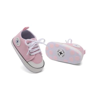 Baby Girls Boys Shoes Soft Anti-Slip Sole Newborn First Walkers Star High Top Canvas Denim Unisex Infant Sneaker(A01-Light Pink03,0-6 Months) - Image 5