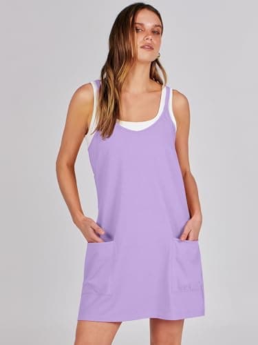 ANRABESS Women Athletic Dress Summer Tennis Workout Active Sports Mini Romper Dress Built in Shorts Travel Vacation Clothes Purple X-Smal - Image 7