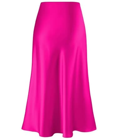 Women's Satin High Waist Hidden Elasticized Waistband Flared Casual A Line Midi Skirt (Hot Pink, Large) - Image 5