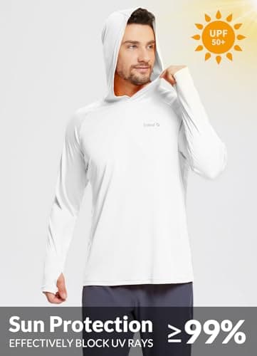 baleaf Men's UV SPF Hoodie Shirt UPF 50+ Sun Protection Long Sleeve T-Shirts Rash Guard Fishing Swimming Lightweight White Size XXXL - Image 3