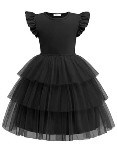 Arshiner Toddler Tutu Dress Girls Fluffy Summer Dresses Casual Black Funeral Tulle Sundress for Kids 7-8 Yeasr - Image 1