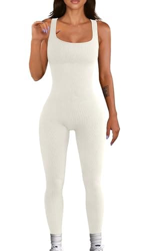 YIOIOIO Women Workout Seamless Jumpsuit Yoga Ribbed Bodycon One Piece Square Neck Leggings Romper - Image 1
