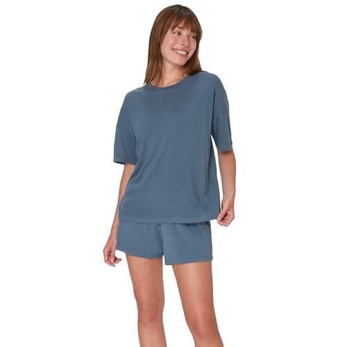 Hanes Women's Originals 2 Piece Lounge, Comfywear Supersoft Boxy T-Shirt & Sleep Shorts Loungewear Set, Stargazer Grey/Stargazer Grey, Medium - Image 1