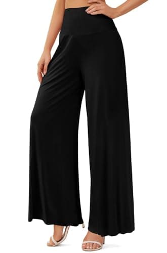 JZC Women's Palazzo Lounge Pants Stretchy Wide Leg Casual Trousers Comfy High Waist Flowy Pants Black Large - Image 2