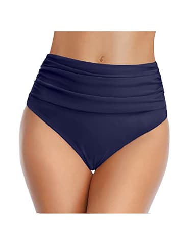 Tempt Me Women's Navy Blue High Waisted Bikini Bottom Tummy Control Ruched Bathing Suit Plus Size Swim Bottom XXL - Image 3