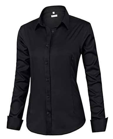 siliteelon Womens Classic-Fit Dress Shirts Long Sleeve Button Down Wrinkle-Free Stretch Solid Casual Work Office Blouse Top Black Small - Image 1
