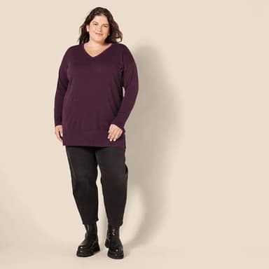Amazon Essentials Women's Lightweight Long-Sleeve V-Neck Tunic Sweater (Available in Plus Size), Burgundy, Medium - Image 6