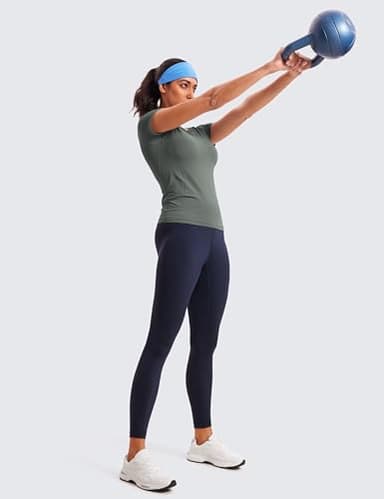 CRZ YOGA Seamless Workout Tops for Women Short Sleeve Athletic Tees Breathable Gym Running Yoga Shirts Grey Sage Medium - Image 3