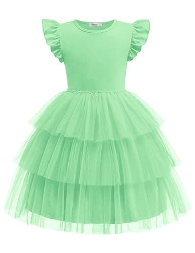 Arshiner Toddler Tutu Dress Girls Rufffle Tiered Green Saint Patrick's Princess Party Sundress for Kid 3-4 Years - Image 1
