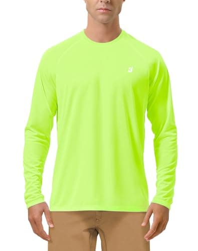 Roadbox Mens UPF 50+ Long Sleeve SPF Diving Rash Guard UV Sun Protection Shirts for Outdoor Fishing Hiking Swimming Running Neon Green - Image 1