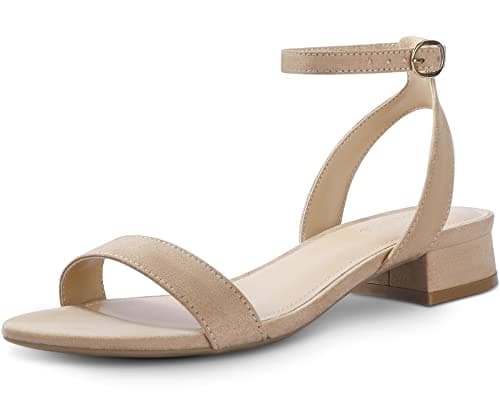 Ankis Nude White Black Women Sandals Gold Silver Comfortable Strappy Open Toe Sandals for Women Dressy Summer 1 Inch Low Block Clear Pink Taupe Heel Flat Adjustable Ankle Strap Wide Available Shoes - Image 1