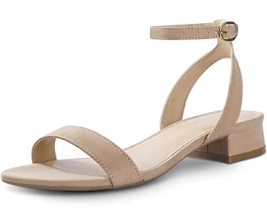 Ankis Nude White Black Women Sandals Gold Silver Comfortable Strappy Open Toe Sandals for Women Dressy Summer 1 Inch Low Block Clear Pink Taupe Heel Flat Adjustable Ankle Strap Wide Available Shoes - Image 1