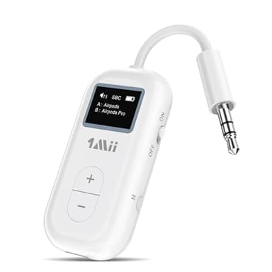 1Mii Airplane Bluetooth 5.3 Adapter for 2 Wireless Headphones, Support AD/LL/HD, 3.5mm AUX Bluetooth Audio Transmitter for TV/PC/Airplane/Gym, 25H Playtime, Essential for Airplane Travel - Image 1