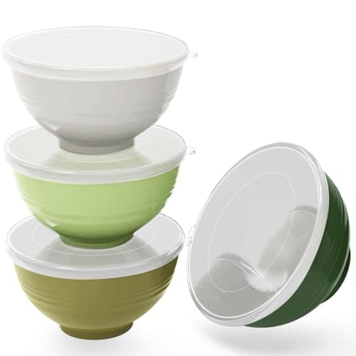 Greentainer 8 Pieces Unbreakable Large Cereal Bowls with lids, 24 oz Plastic Lightweight Storage Bowl Set of 4, Soup bowls Set for Cereal, Salad, Noodle- Dishwasher & Microwave Safe - Image 1