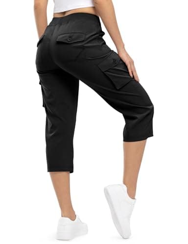 TBMPOY Womens Cargo Capris Hiking Lightweight Pants 6 Pockets Quick Dry Casual Outdoor Trip Loose Shorts Cropped Cotton Black L - Image 1