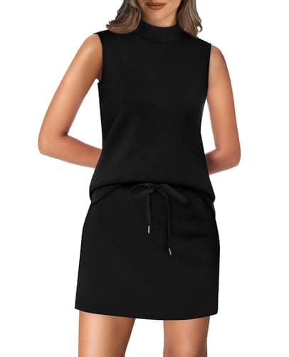 XIEERDUO Lounge Sets for Women Beach Fashion Vacation Clothes Matching 2 Piece Skirt Sets Summer Cruise Travel Vacation Airport Outfits Resort Wear 2025 Mock Neck Sleeveless Tops Tennis Skirt Black M - Image 1