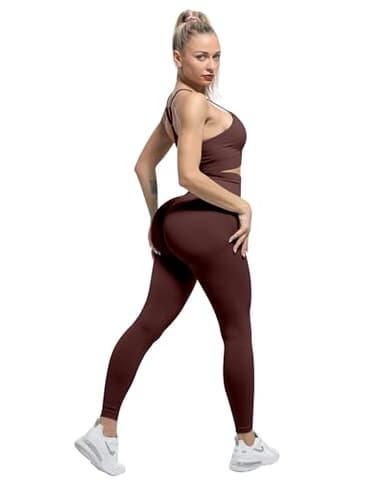 CHRLEISURE Workout Leggings Sets for Women, Gym Scrunch Butt Butt Lifting Seamless Leggings 3 Piece (Black,Cassis,Brown, L) - Image 5