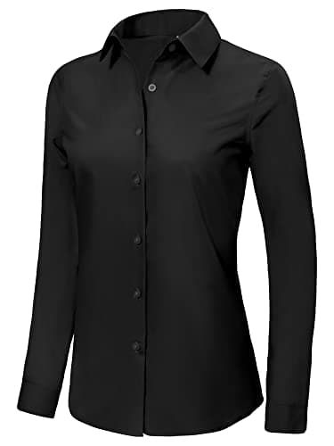 Ruisin Women's Comfy Button-Down Shirt - Long Sleeve, Wrinkle-Free, Black, Size M - Image 2