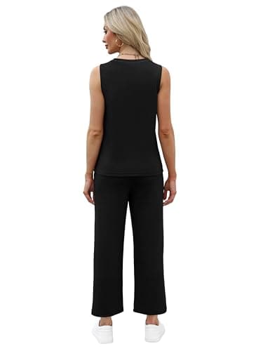 Two Piece Sets for Women Summer Outfits Casual Lounge Matching Sets Women Clothing Travel Vacation Cruise Outfits Wide Leg Crop Pants Set 2025 Black M - Image 5