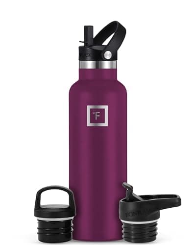 IRON °FLASK Camping & Hiking Hydration Canteens - 3 Lids (Narrow Straw Lid) Leak Proof Vacuum Insulated Stainless Steel - Hot & Cold Double Walled Sports Water Bottle - Burgundy, 20 Oz - Image 1