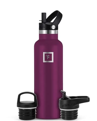 IRON °FLASK Camping & Hiking Hydration Canteens - 3 Lids (Narrow Straw Lid) Leak Proof Vacuum Insulated Stainless Steel - Hot & Cold Double Walled Sports Water Bottle - Burgundy, 20 Oz - Image 1