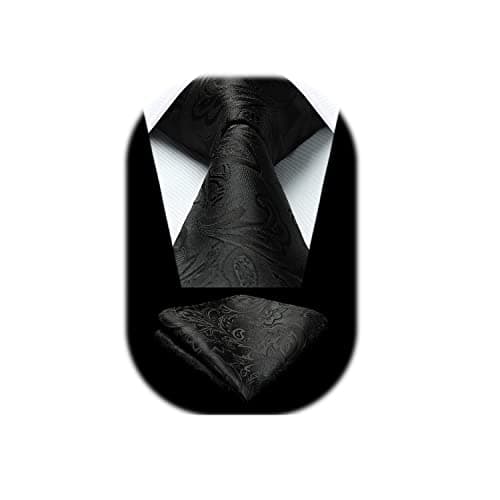 HISDERN Paisley Black Tie Handkerchief Woven Classic Men's Necktie Pocket Square Set Business Formal Wedding Party - Image 1