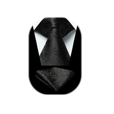 HISDERN Paisley Black Tie Handkerchief Woven Classic Men's Necktie Pocket Square Set Business Formal Wedding Party - Image 1