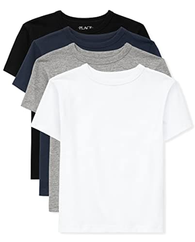 The Children's Place Boys Short Sleeve Basic Layering T-Shirt, Black/New Navy/Smoke/White 4 Pack, Large - Image 1