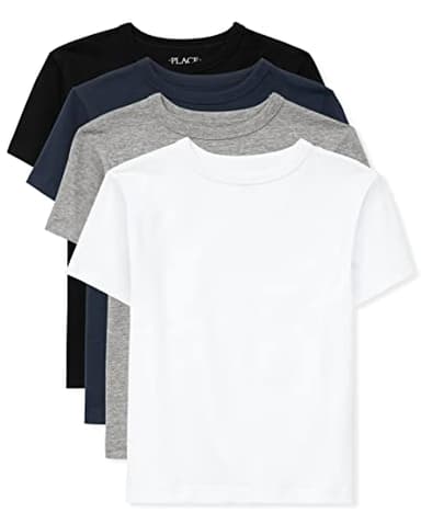 The Children's Place Boys Short Sleeve Basic Layering T-Shirt, Black/New Navy/Smoke/White 4 Pack, Large - Image 1