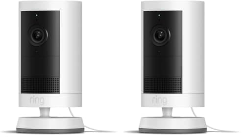 Introducing Ring Outdoor Cam Plus, Plug-In — Wide-Angle 2K Video with Ring Vision, Low-Light Sight for full-color night vision, Mount-anywhere versatility, 2-Pack, White - Image 1
