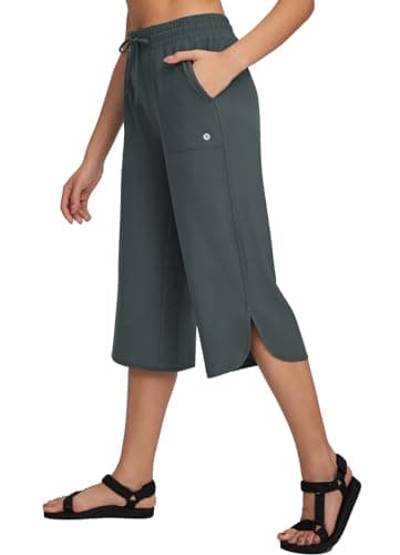 baleaf Women's Capri Pants Wide Leg Plus Size UPF50+ Lightweight Quick Dry Pants Casual Loose Sweatpants Hiking Walking Grey XL - Image 1
